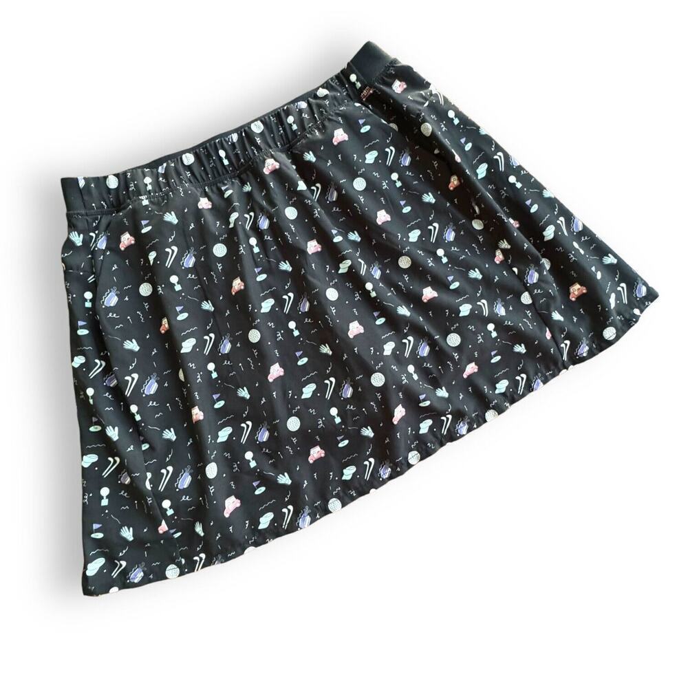 🍀Kyodan Golf Skort Black Golfing Print Lined Pockets Stretch Pull On LARGE